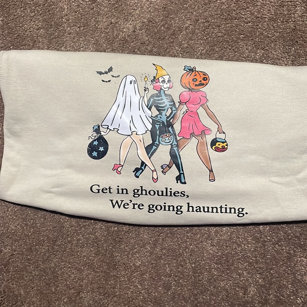 Get in Goulies We are Going Haunting Halloween  Vintage Crewneck Sweater - Picture 2 of 4